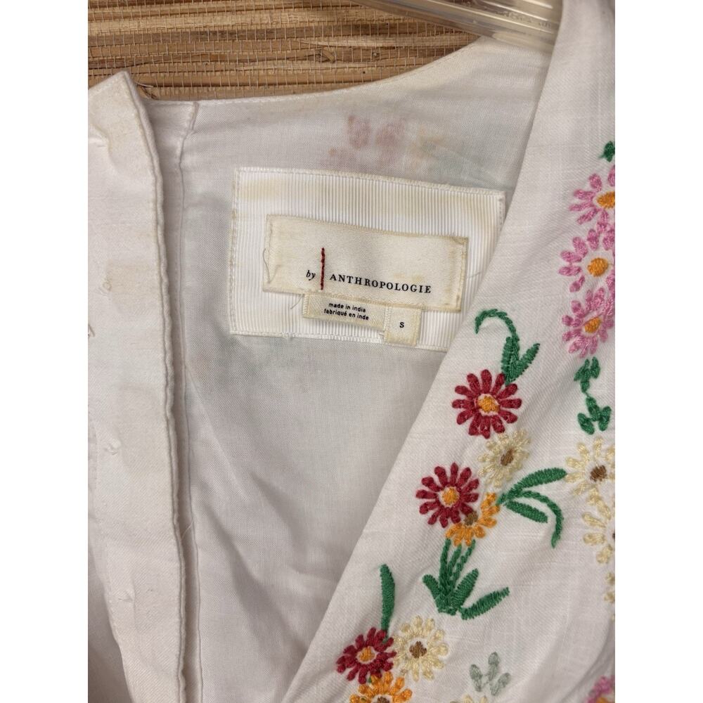 Anthropologie Deep V Floral Bohemian Boho Mini Dress Ivory Sz S - Picture 4 of 4